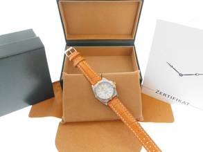 Thumbnail von Breitling Callisto Stahl Gold Medium 36mm mit original Perlmuttzifferblatt orangenes Lederband original Schließe