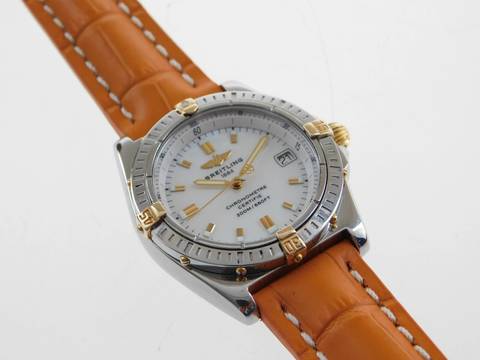  Breitling Callisto Stahl Gold Medium 36mm mit original Perlmuttzifferblatt orangenes Lederband original Schließe 