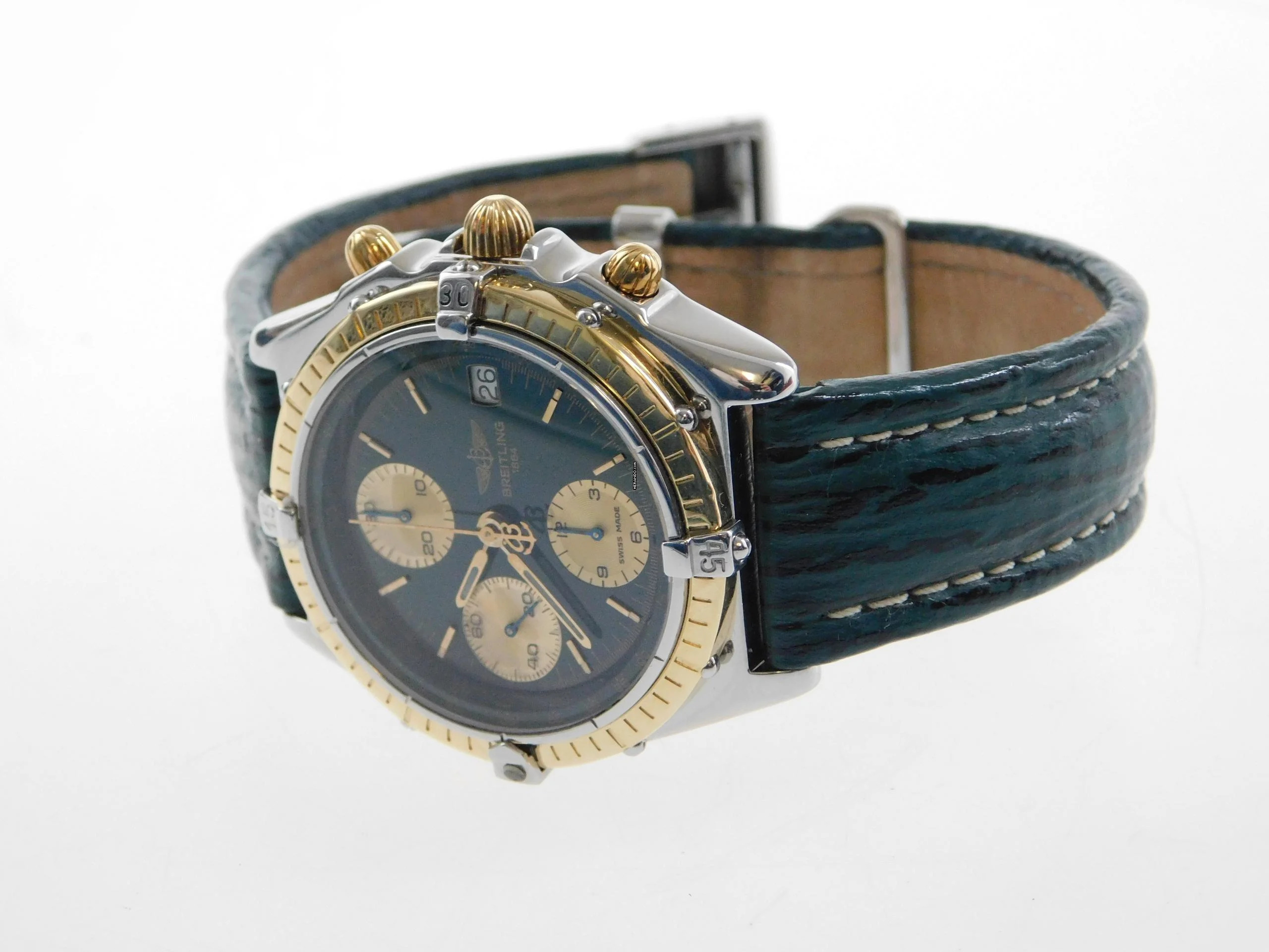  Breitling Chronomat Stahl Gold mit grünem Blatt und Haiband Faltschl. Der Klassiker im Top Zustand 