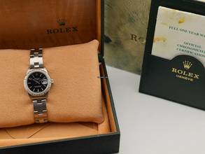 Thumbnail von Rolex Oyster Perpetual Lady Date Datejust Lady 26mm Black Dial With After Diamonds Bezel - Full Set