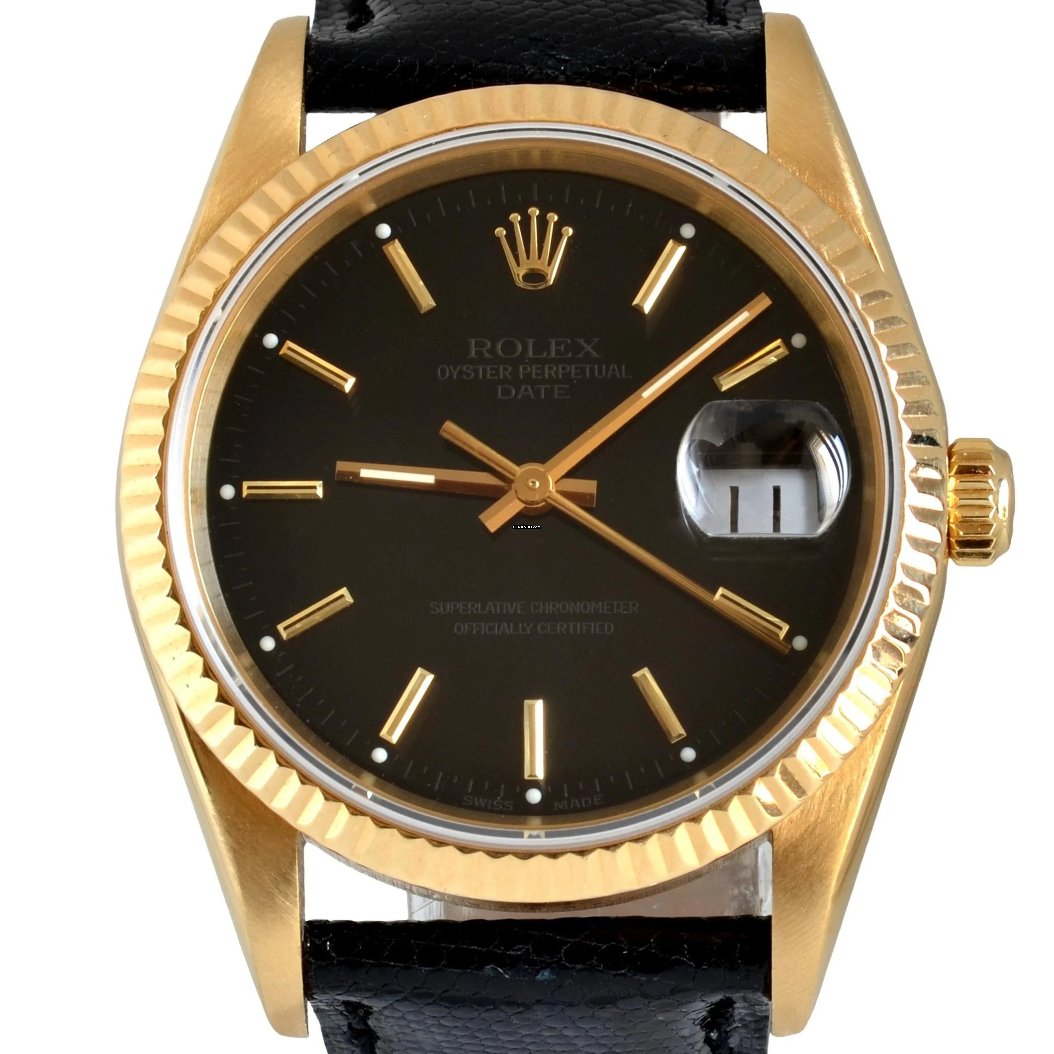 Rolex Oyster Perpetual Date 15238 black dial gold 18KT Full Set TOP Condition