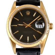 Thumbnail von Rolex Oyster Perpetual Date 15238 black dial gold 18KT Full Set TOP Condition