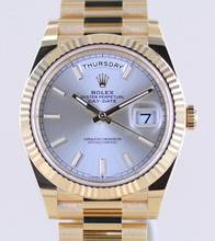Thumbnail von Rolex Day-Date 40 40mm 18K Gelbgold Silver Index Dial Präsidentband Klassiker Fluted B+P