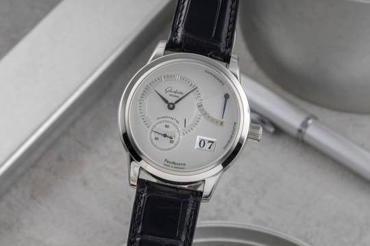  Glashütte Original PanoReserve Edelstahl Handaufzug Herrenuhr Ref. 65-01-02-02-04 B&P 