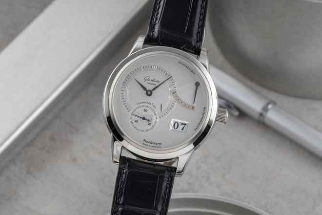  Glashütte Original PanoReserve Edelstahl Handaufzug Herrenuhr Ref. 65-01-02-02-04 B&P 