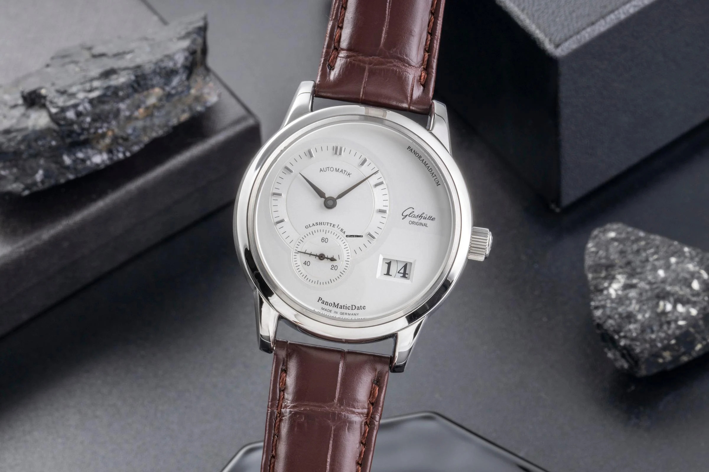 Glashütte Original PanoMaticDate Stahl Automatik Herrenuhr Ref. 90-01-02-02-04