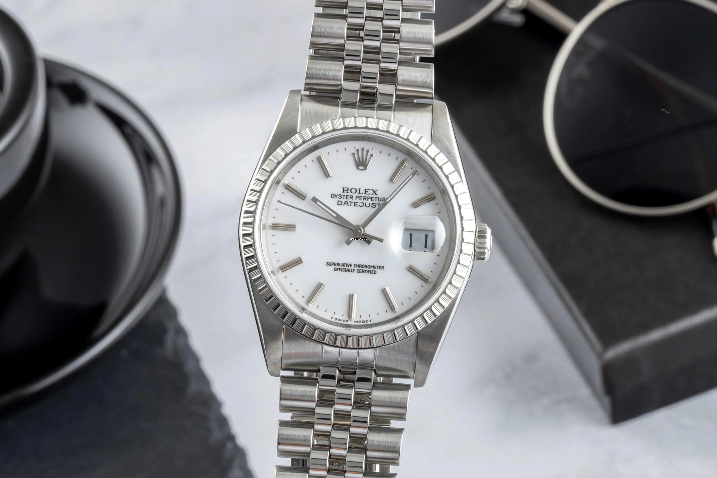 Rolex Datejust 36 White Dial Oyster Stahl Automatik Herrenuhr Ref.16220 L-Serie