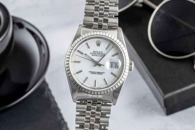  Rolex Datejust 36 White Dial Oyster Stahl Automatik Herrenuhr Ref.16220 L-Serie 