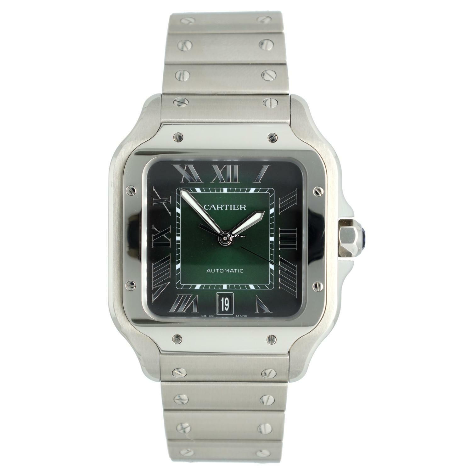  Cartier Santos WSSA0062 Like New 99% Green Roman Dial 