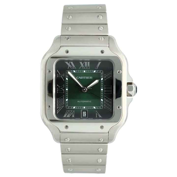  Cartier Santos WSSA0062 Like New 99% Green Roman Dial 