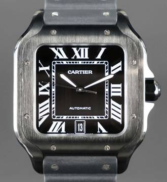 Cartier Santos De Cartier Black ADLC Steel FULLSET 2x Cartier Straps 