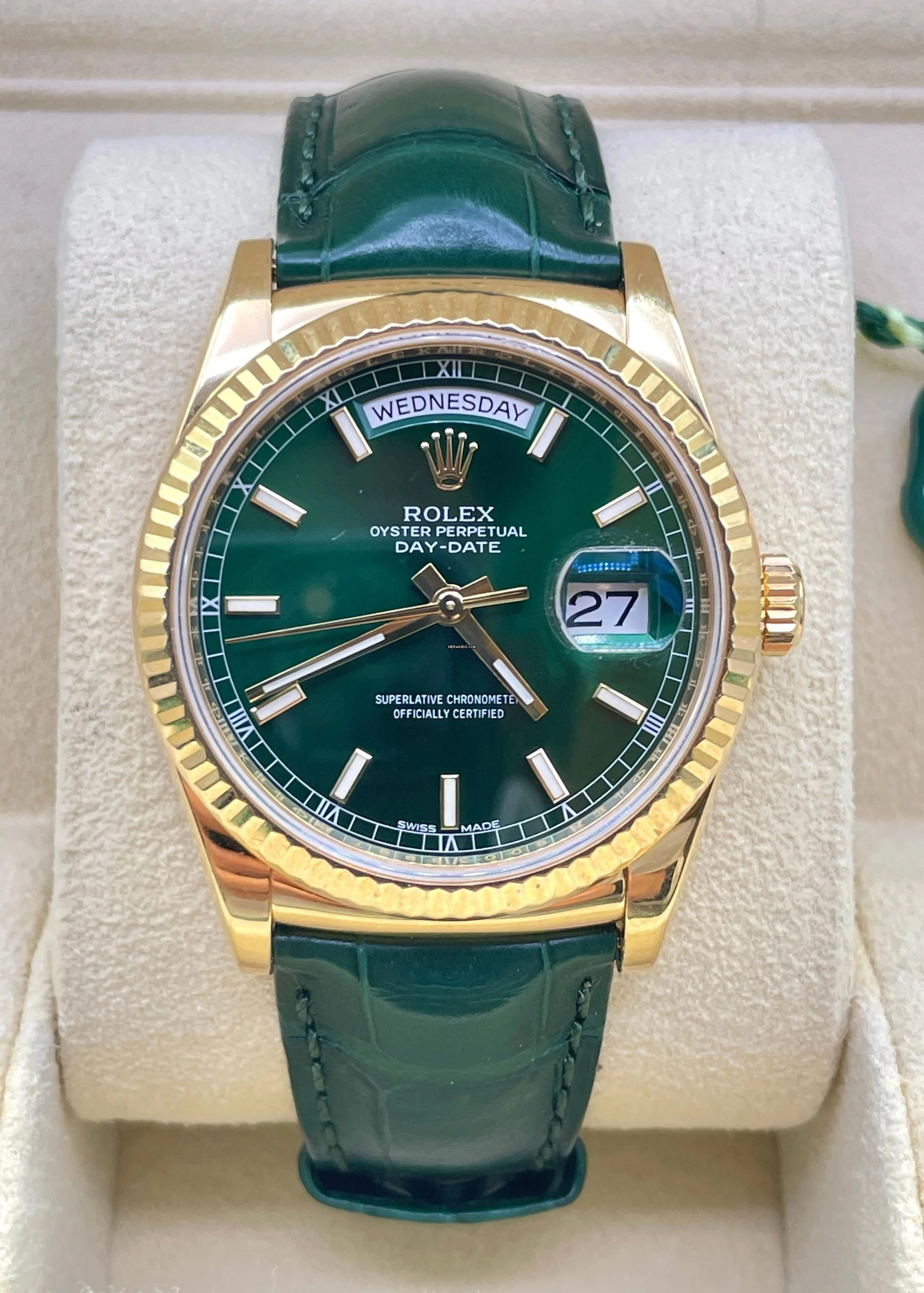  Rolex Day-Date 36 Green Dial 36mm Yellowg. 18Kt. Top Condition (Folding Clasp 