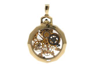Thumbnail von IWC Pocket Watch Ultra Rare Miniature Pocket Watch 18K Ref. 5607 from 1988 Skeletonized and Hand-engraved