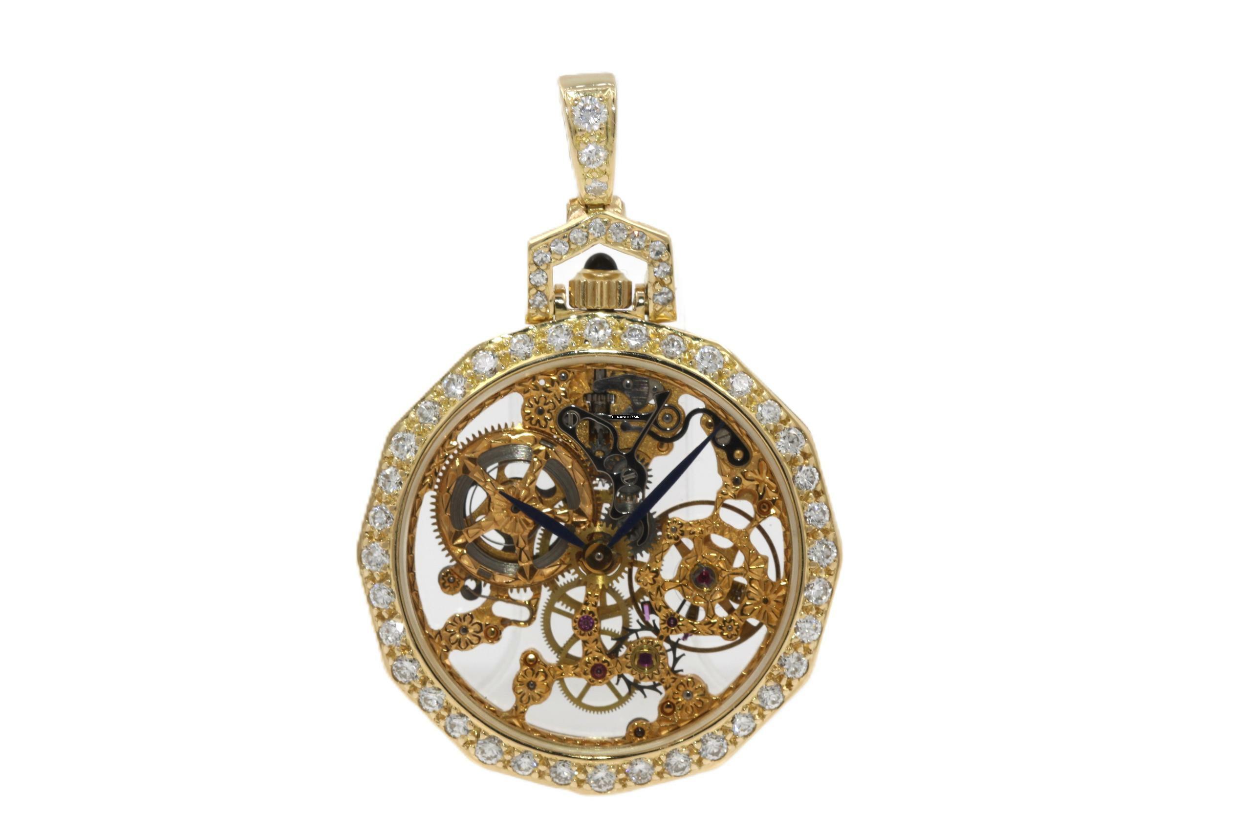 Thumbnail von IWC Pocket Watch Ultra Rare Miniature Pocket Watch 18K Ref. 5607 from 1988 Skeletonized and Hand-engraved