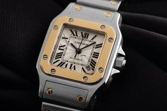  Cartier Santos Galbée Date PM Kleines Modell Ref.2423 2002 Box&Beschreibung sehr gut Vintage 