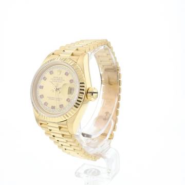  Rolex Lady-Datejust 26 Yellow Gold President Ruby Diamond Dial 