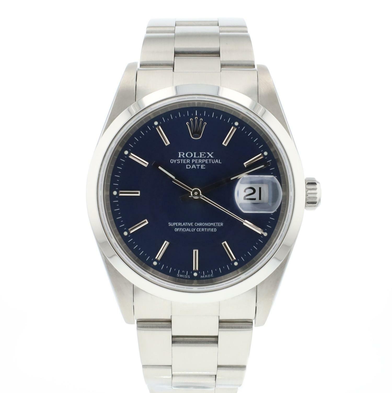  Rolex Oyster Perpetual Date 34MM Steel Blue Dial 