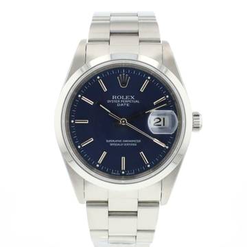  Rolex Oyster Perpetual Date 34MM Steel Blue Dial 