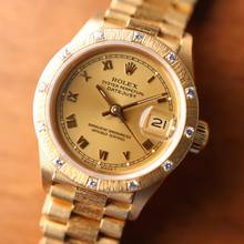 Thumbnail von Rolex Lady-Datejust 26 Yellow Gold President Champagne Roman Dial Bark Bezel Diamonds