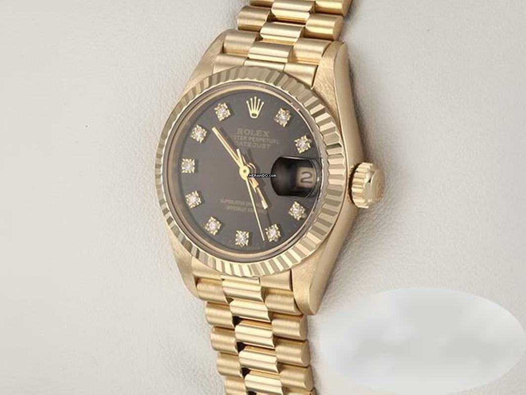 Rolex Lady-Datejust Gelbgold 750 Diamanten Automatik 18kt Yellow Gold Damen President-band Chronometer Oyster Black Dial