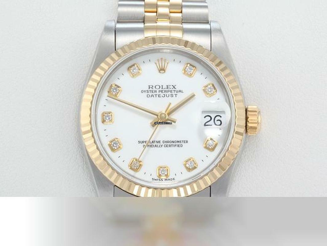  Rolex Datejust 31 Stahl Gelbgold 750 Diamanten Automatik Gold Stahl Stainless Steel 18kt Yellow Gold Jubilé-band Chronometer Oyster White Dial 