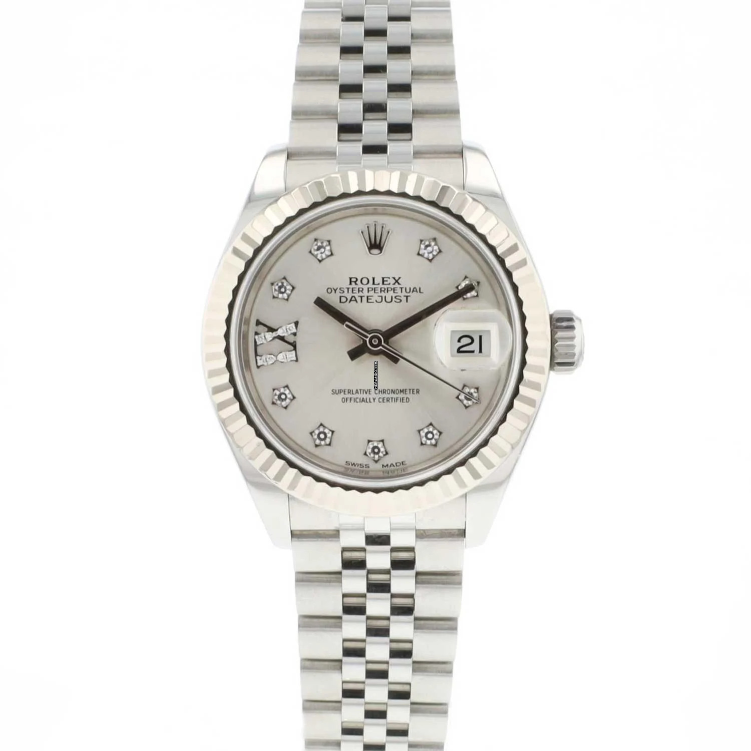 Rolex Lady-Datejust 28MM Steel Jubilee Fluted Silver Diamond Dial