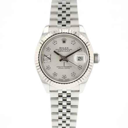  Rolex Lady-Datejust 28MM Steel Jubilee Fluted Silver Diamond Dial 