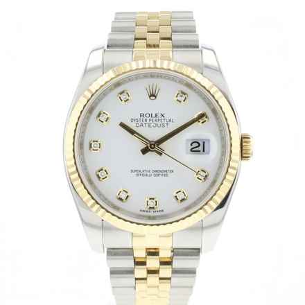  Rolex Datejust 36 Steel Gold Jubilee Fluted White Diamond Dial 