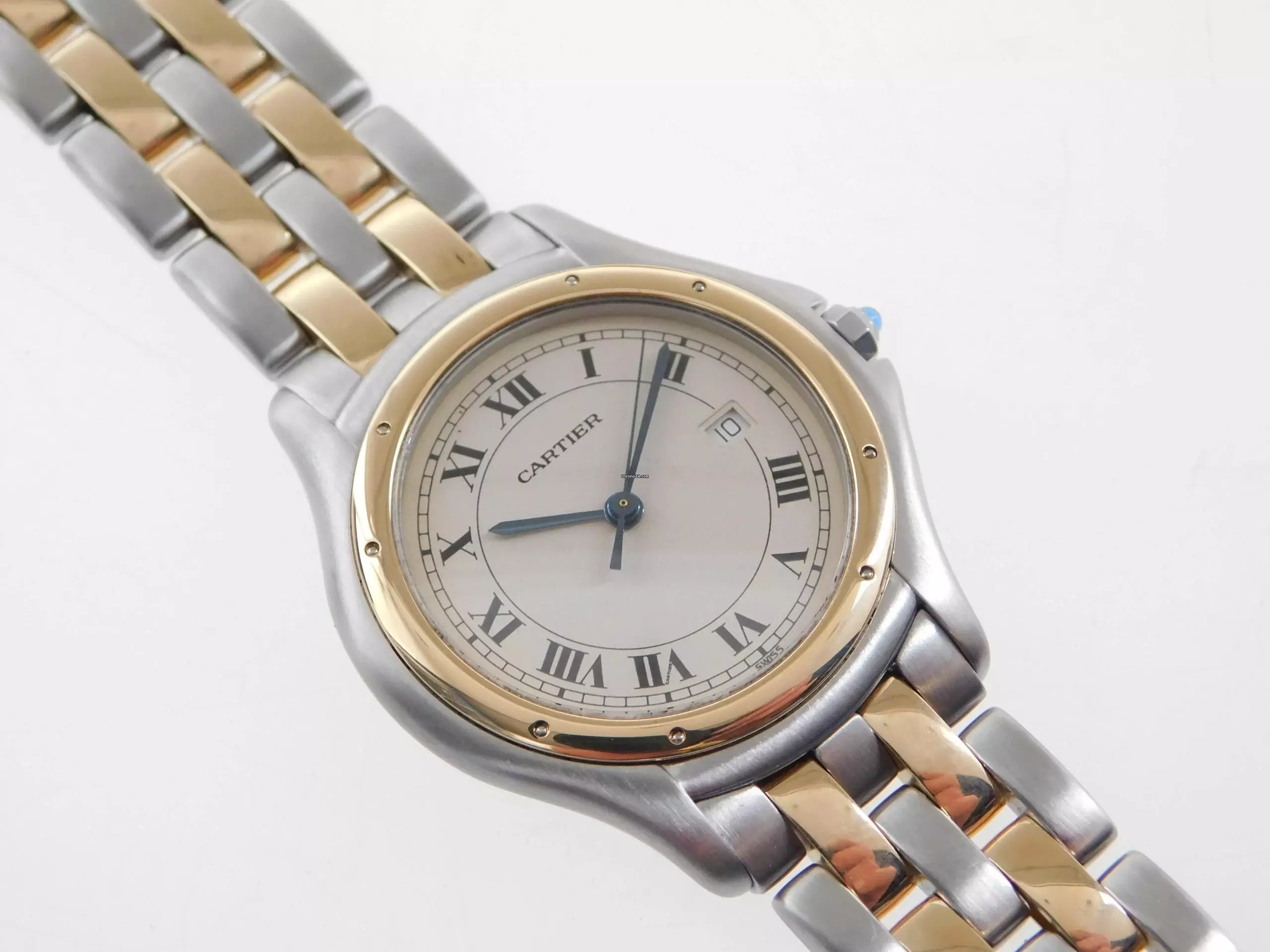 Cartier Cougar de Panthere XL mit Datum auf 3 Uhr 33mm im Best Zustand mit Cartier Service Etui 