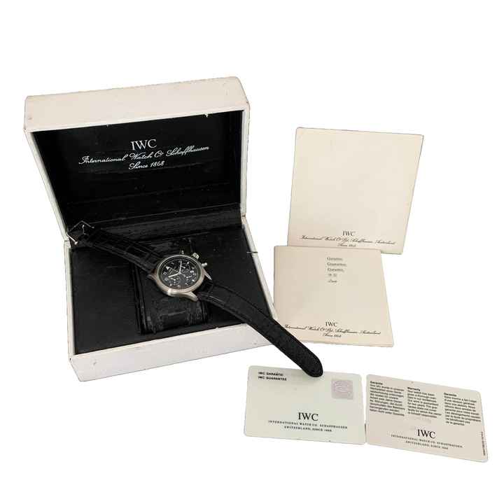  IWC Fliegeruhr Chronograph Pilot IW3740 chronograph date black dial quartz 1988 Full Set 