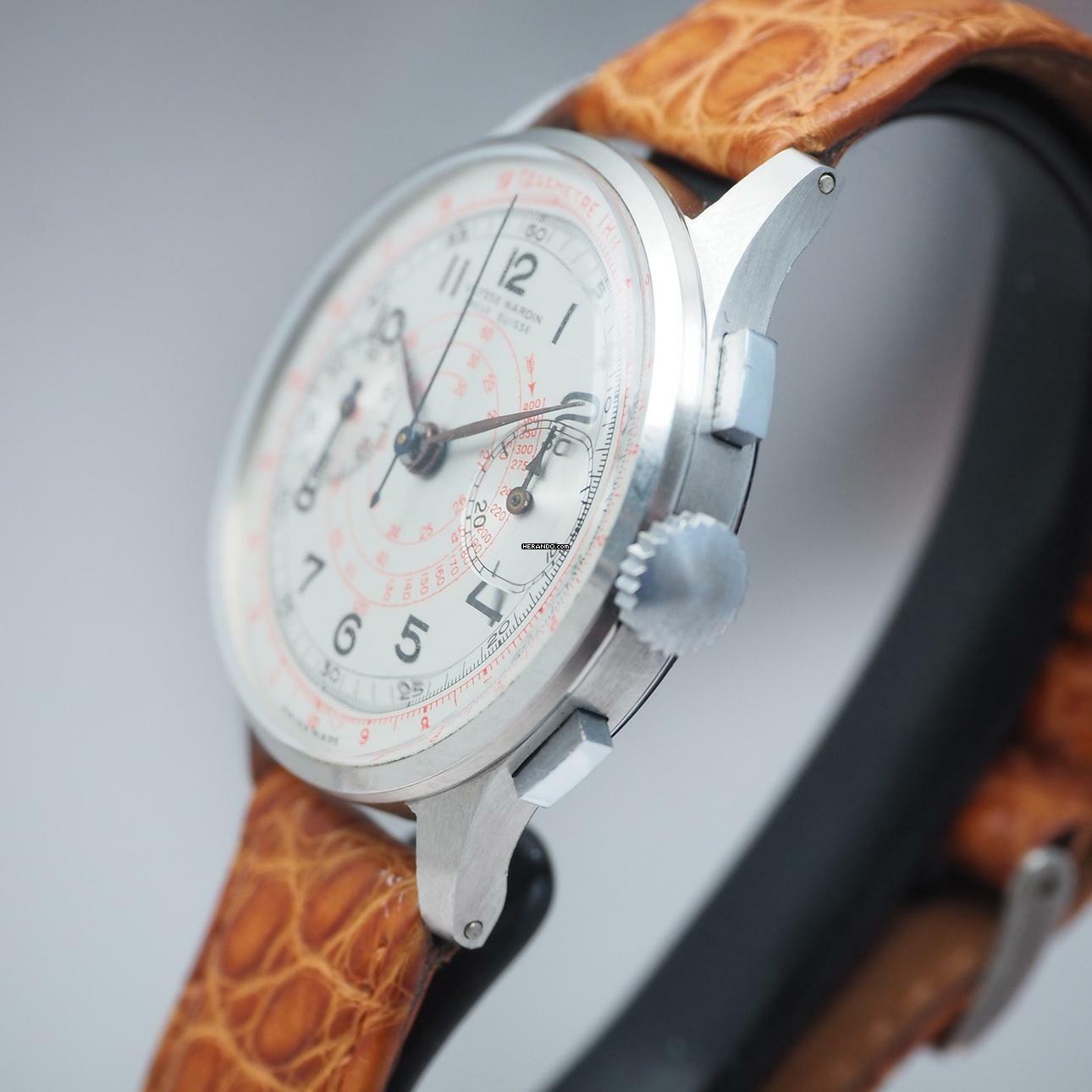 Thumbnail von Ulysse Nardin Chronograph Vintage Schnecken-Tachymeter-Skala um 1940 Stahl/Leder Box + papers