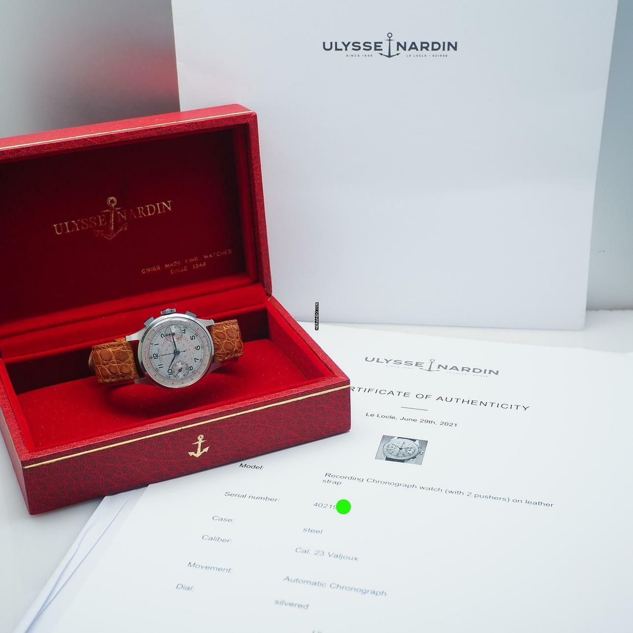 Thumbnail von Ulysse Nardin Chronograph Vintage Schnecken-Tachymeter-Skala um 1940 Stahl/Leder Box + papers