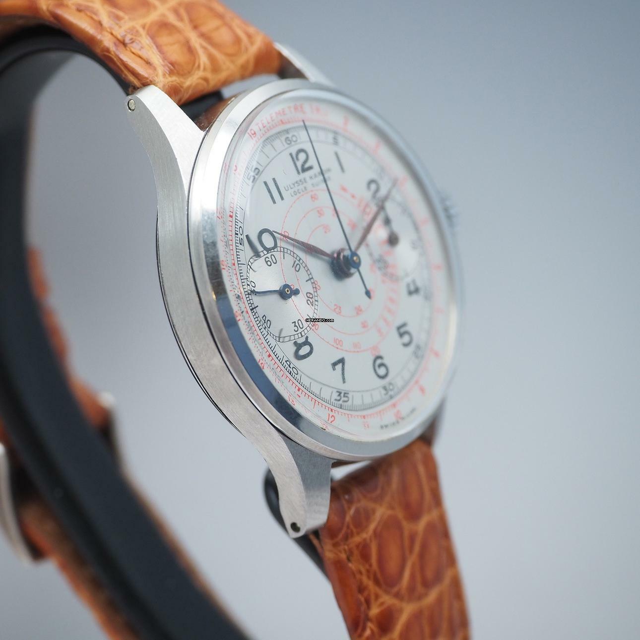 Thumbnail von Ulysse Nardin Chronograph Vintage Schnecken-Tachymeter-Skala um 1940 Stahl/Leder Box + papers