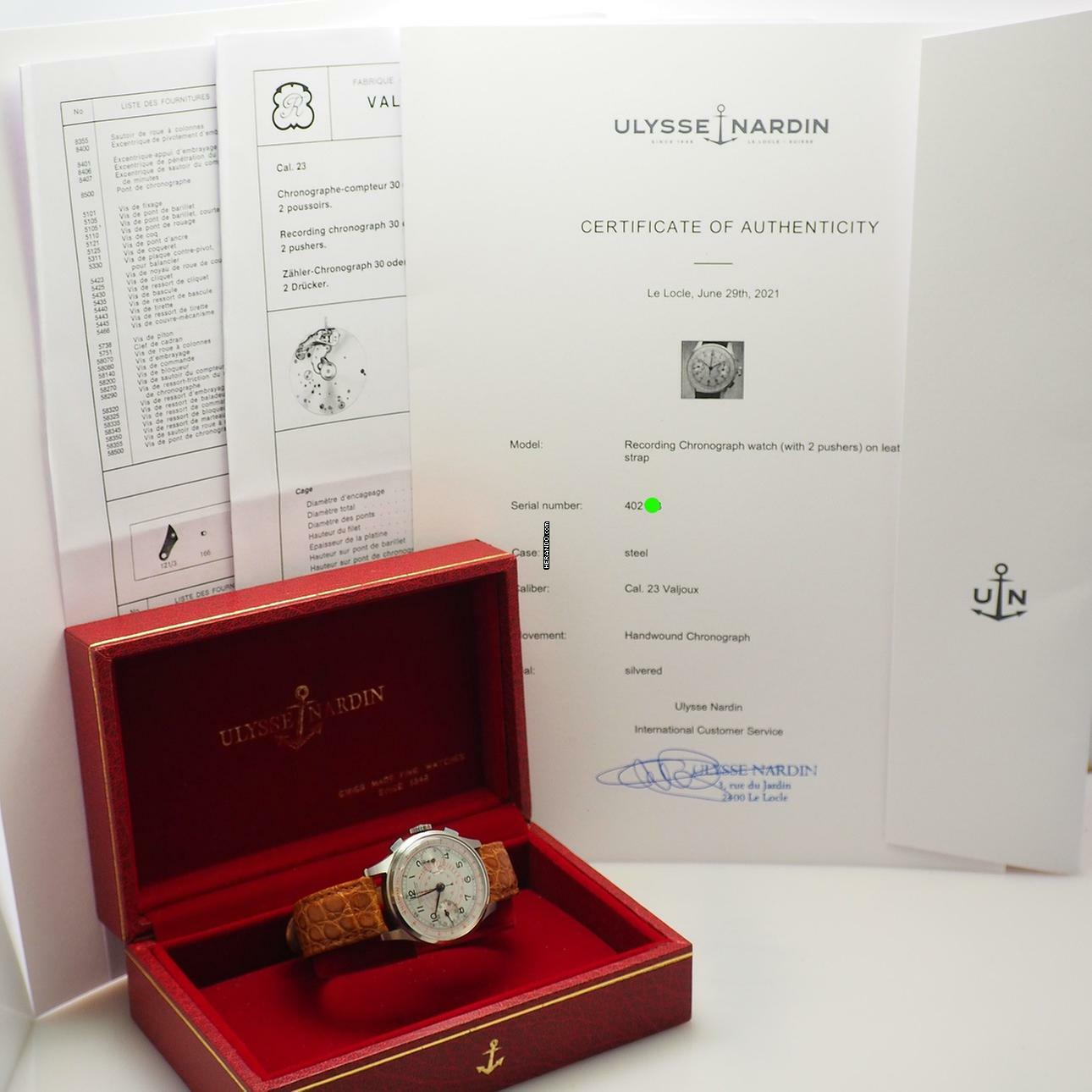 Thumbnail von Ulysse Nardin Chronograph Vintage Schnecken-Tachymeter-Skala um 1940 Stahl/Leder Box + papers