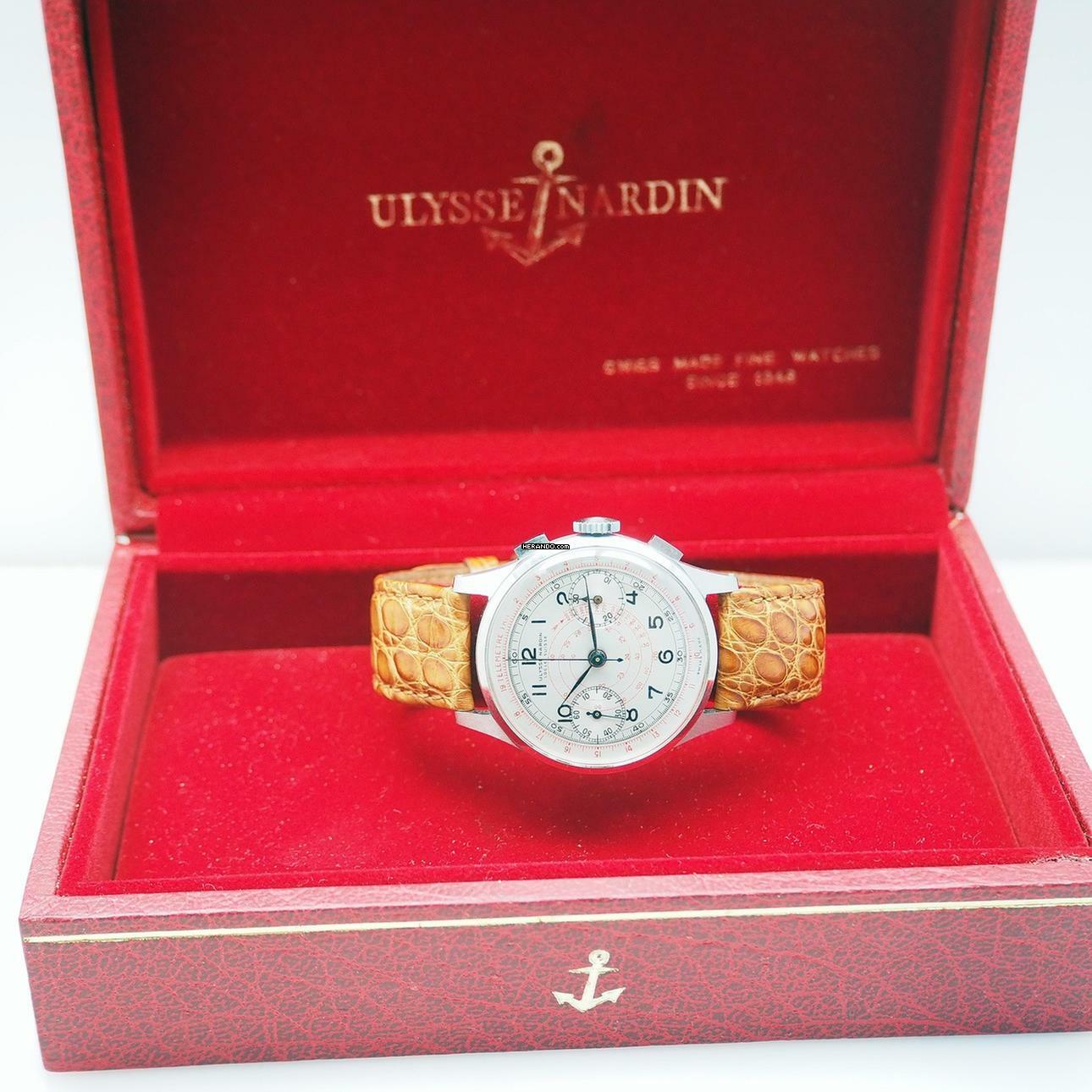 Thumbnail von Ulysse Nardin Chronograph Vintage Schnecken-Tachymeter-Skala um 1940 Stahl/Leder Box + papers