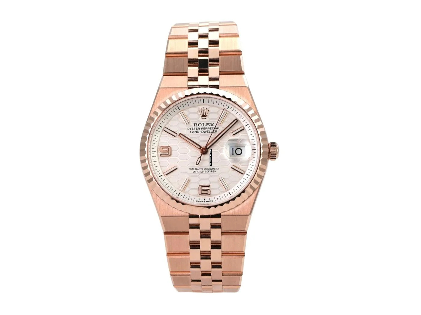  Rolex Land-Dweller 36 Everose-Gold Ref. 127235 Tiefweiß Wabe Flat Jubile-Band 