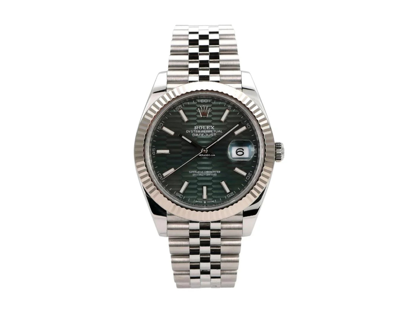  Rolex Datejust 41 Edelstahl Weißgold 126334 Mint Green Riffelmuster Jubel-Band 