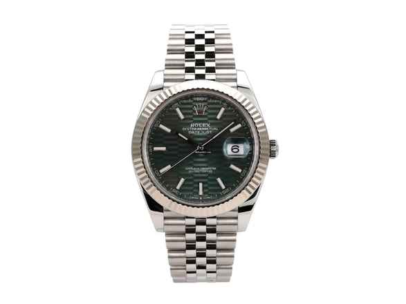  Rolex Datejust 41 Edelstahl Weißgold 126334 Mint Green Riffelmuster Jubel-Band 