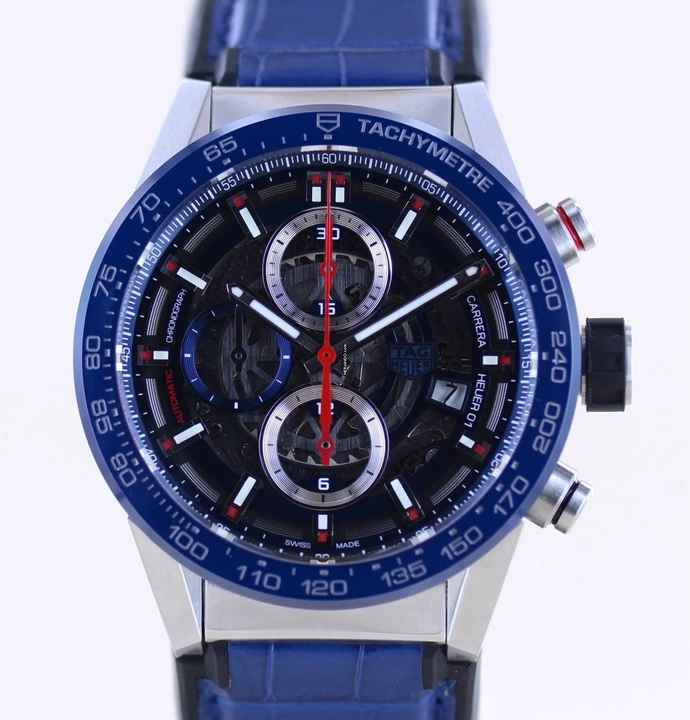  TAG Heuer Carrera Calibre HEUER 01 Date Chronograph Heuer 01 Blue Ceramic Steel 43mm Skeleton B+P 