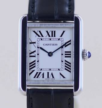 Cartier Tank Solo Stahl Quarz Klassiker Sportlich Lederband 2716 white roman B+P 