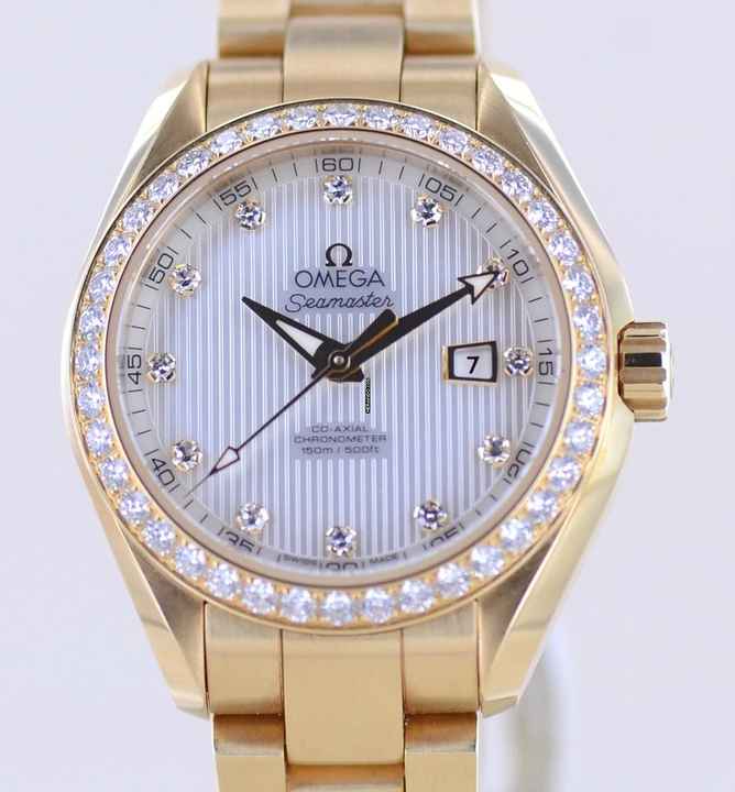  Omega Seamaster Aqua Terra 18K Gelbgold Aqua Terra 150m 34mm MOP Dial Diamond Top B+P 