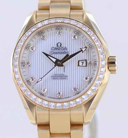  Omega Seamaster Aqua Terra 18K Gelbgold Aqua Terra 150m 34mm MOP Dial Diamond Top B+P 