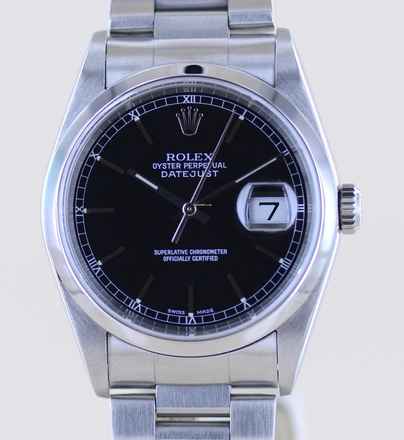  Rolex Datejust 36 16200 Saphirglas black dial Oysterband Stahl Crown Cup B+P 