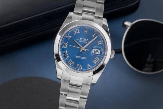  Rolex Datejust 41 Blue Azzuro Roman Dial Stahl Automatik Ref. 126300 B&P 2022 