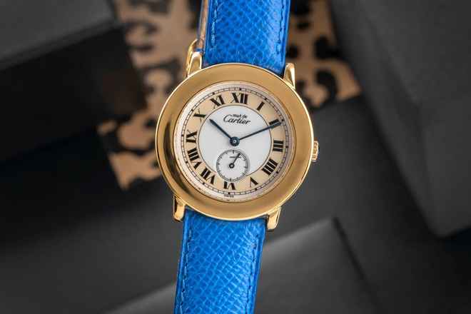  Cartier must Ronde LM 925 Silber vergoldet Quarz Herrenuhr Ref. W1006922 1810 1 