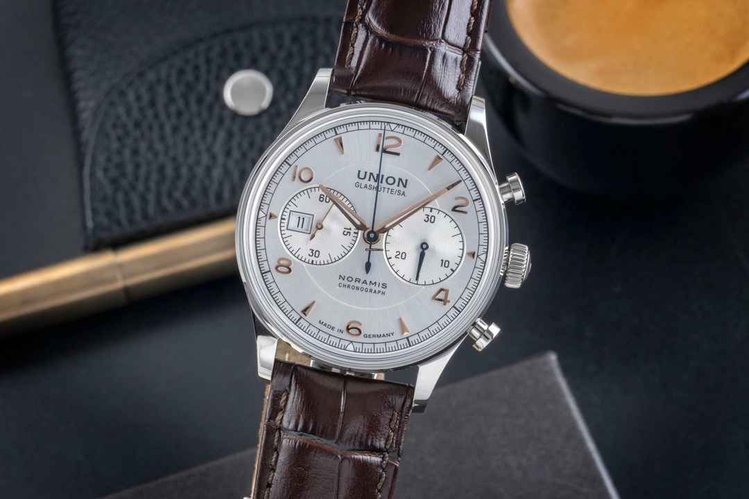  Union Glashütte Noramis Chronograph Stahl Automatik Ref.D012.427.16.037.01 B&P 