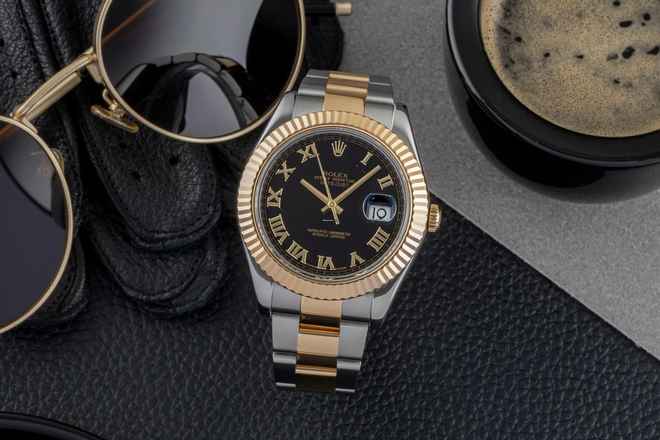  Rolex Datejust II Black Roman Stahl Gold Automatik Herrenuhr Oyster Ref. 116333 