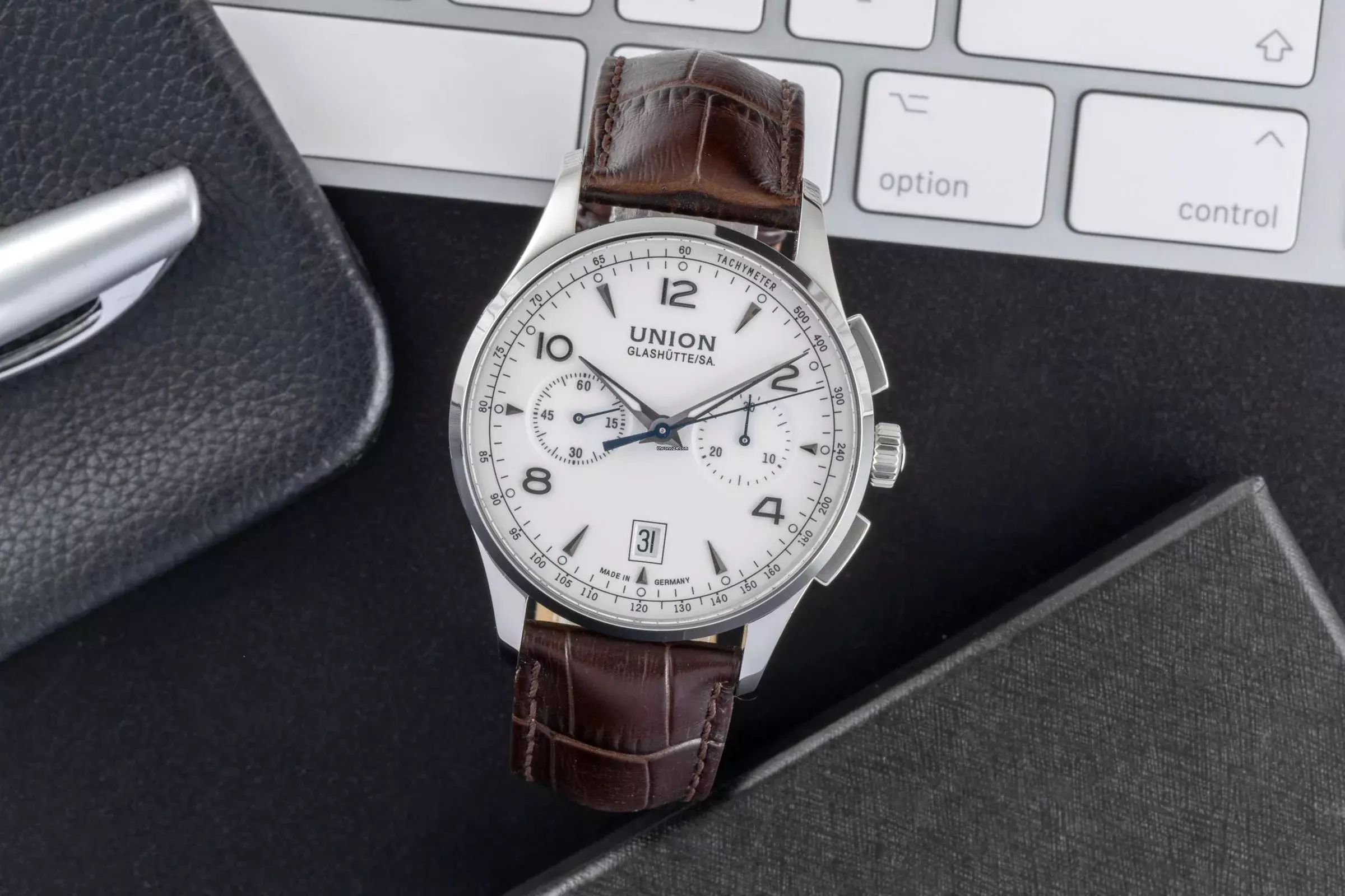  Union Glashütte Noramis Chronograph Stahl Automatik Ref. D008.427.16.017.00 B&P 