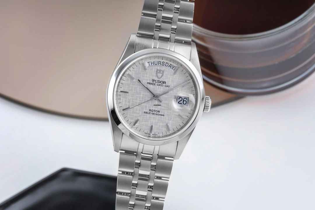  Tudor Prince Date Day Linen Dial Edelstahl Automatik Herren Ref. 76200 Papiere 