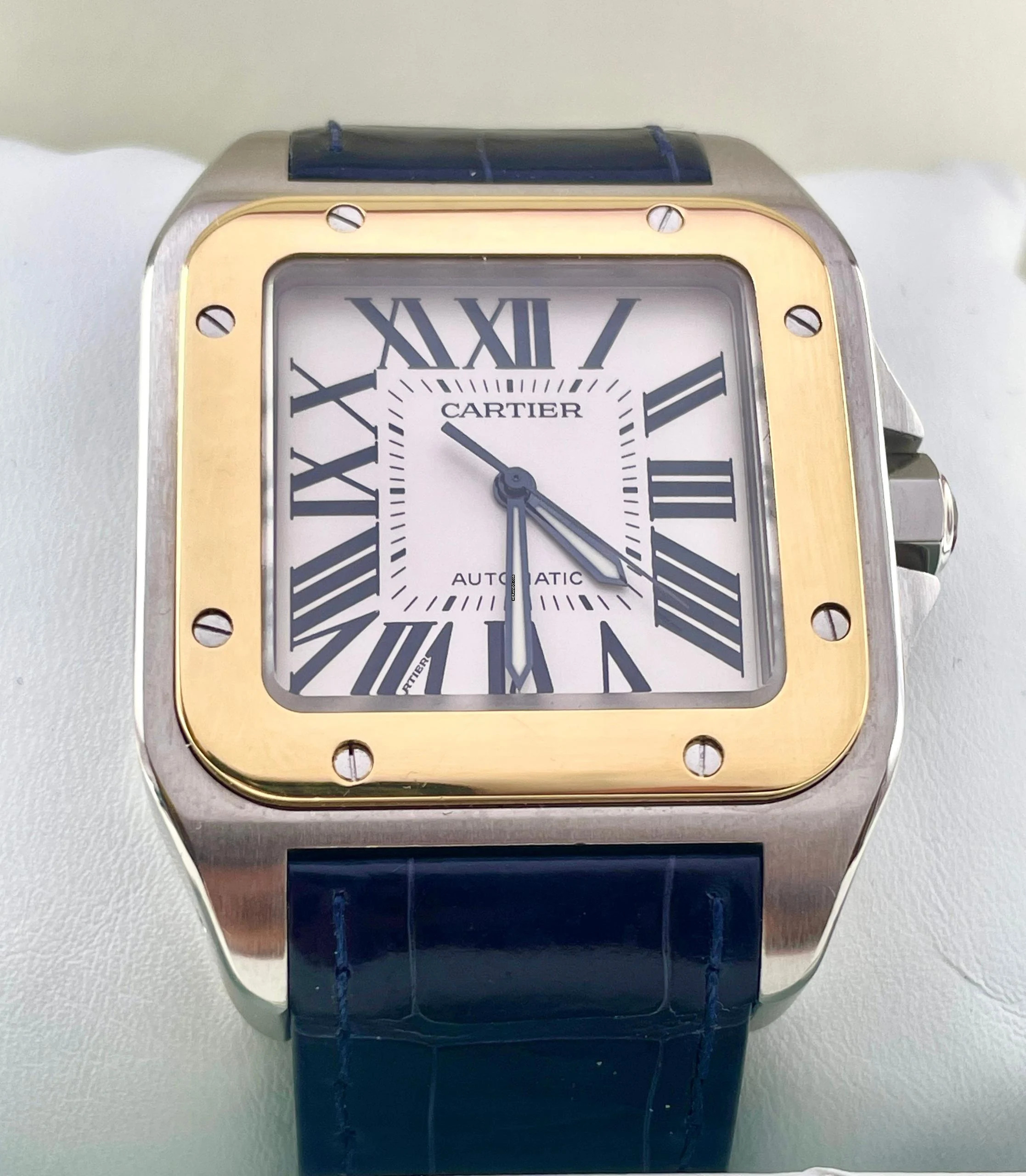 Thumbnail von Cartier Santos 100 XL Steel/Gold Top Condition with Box Serviced 2025 + NEW BLUE CROCO STRAP
